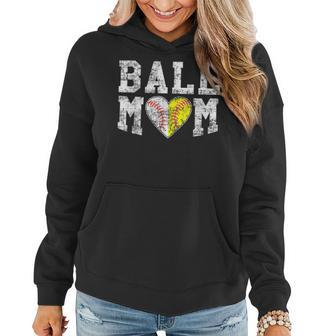 Ball Mom Baseball Softball Heart Sport Lover Funny V2 Women Hoodie - Seseable