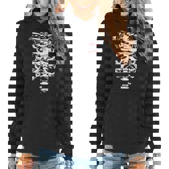 Baseball Heart Skeleton Rib Cage Halloween Love Baseball Women Hoodie Graphic Print Hooded Sweatshirt - Thegiftio