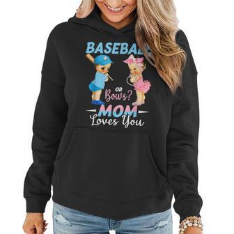 Baseball Or Bows Mom Loves You Baby Gender Reveal Women Hoodie - Seseable