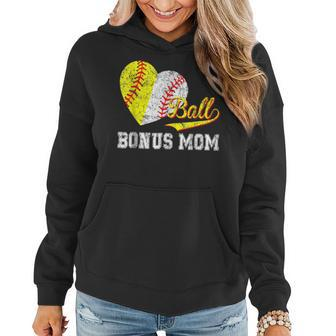 Baseball Softball Ball Heart Bonus Mom Mothers Day Women Hoodie | Mazezy