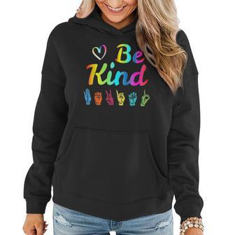 Be Kind Love Asl Sign Language Nonverbal Teacher Student Women Hoodie Graphic Print Hooded Sweatshirt - Thegiftio UK