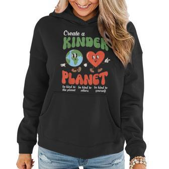 Be Kind Planet Save Earth Day Retro Groovy Environment Women Hoodie | Mazezy