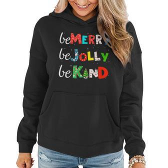 Be Merry Be Jolly Be Kind Christmas Tree Family Women Hoodie Graphic Print Hooded Sweatshirt - Thegiftio UK