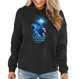 Be Still Christian Quote Bible Verse Lion Cross Religious Women Hoodie - Seseable