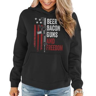 Beer Bacon Guns & Freedom - Funny Bbq Gun Usa Flag Drinking Women Hoodie - Seseable