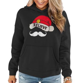 Believe Quote On Santa Hat Christmas Pajamas Family Women Hoodie Graphic Print Hooded Sweatshirt - Thegiftio UK
