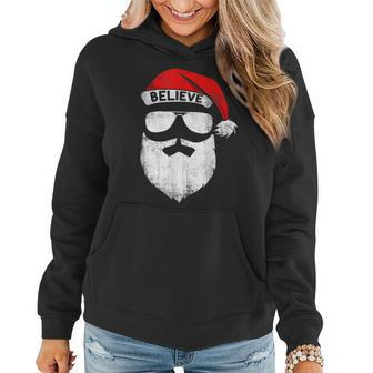 Believe Quote On Santa Hat Mustache Family Reunion Christmas V2 Women Hoodie Graphic Print Hooded Sweatshirt - Thegiftio UK