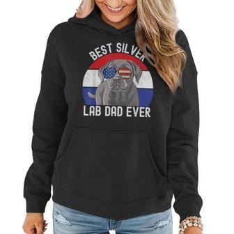 Best Silver Lab Dad Ever Vintage Patriotic American Flag Women Hoodie Graphic Print Hooded Sweatshirt - Thegiftio UK