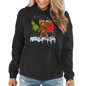 Bigfoot Santa Hat Christmas Tree Lights Funny Xmas Sasquatch Women Hoodie Graphic Print Hooded Sweatshirt - Thegiftio UK