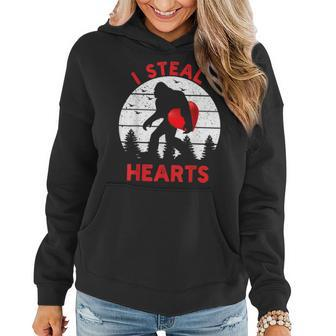Bigfoot Sasquatch Yeti Believe I Steal Hearts Valentines Day Women Hoodie - Seseable