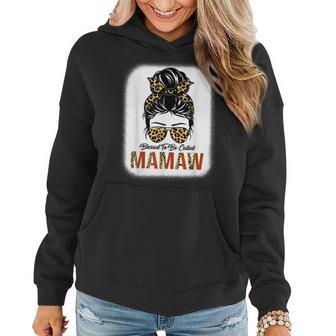 Blessed To Be Called Mamaw Leopard Messy Bun Mothers Day Women Hoodie - Thegiftio UK