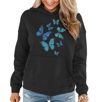 Blue Morpho Butterfly Swarm Lepidoptera Lover Entomologist Women Hoodie | Mazezy