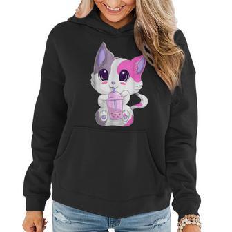 Boba Tea Cat Bubble Tea Cat Kawaii Anime Neko Girls Ns V2 Women Hoodie - Seseable