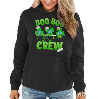 Boo Boo Crew Nurse St Patricks Day Shamrock Face Mask Nurse Women Hoodie - Seseable