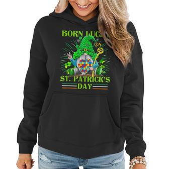 Born Lucky On St Patricks Day Autism St Patricks Day Gnomes Women Hoodie - Seseable