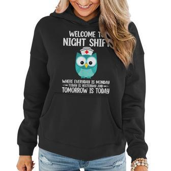 Bsn Lpn Cna Funny Nursing Owl Welcome To Night Shift Nurse Women Hoodie - Seseable