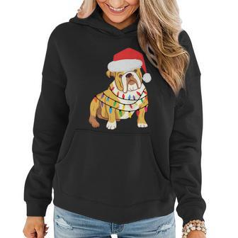 Bulldogs With Santa Hat And Lights Ugly Christmas Great Gift Women Hoodie - Monsterry UK