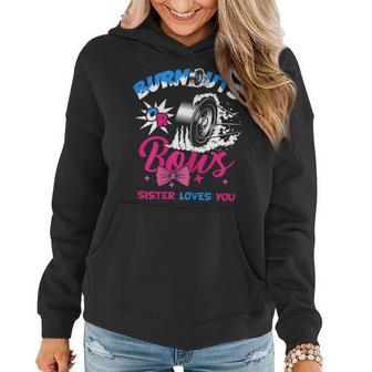 Burnouts Or Bows Gender Reveal Baby Party Announce Sister Women Hoodie | Mazezy