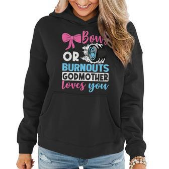 Burnouts Or Bows Godmother Loves You Gender Reveal Party Women Hoodie Graphic Print Hooded Sweatshirt - Thegiftio