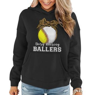 Busy Raising Ballers Mom Of Baseball Players Gifts Women Hoodie | Mazezy