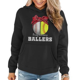Busy Raising Ballers Softball Baseball Baseball Mom Gift Women Hoodie | Mazezy