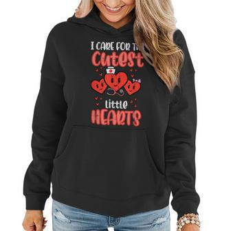 Care For Cutest Little Hearts Nurse Valentines Day Nursing Women Hoodie - Seseable