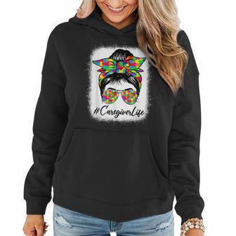 Caregiver Messy Bun Women Supporting Autism Awareness Month Women Hoodie | Mazezy