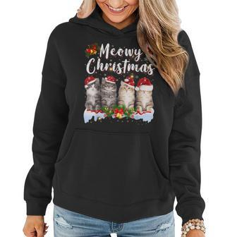 Cat Meowy Family Matching Christmas Pajamas Santa Cats Xmas V2 Women Hoodie Graphic Print Hooded Sweatshirt - Thegiftio UK