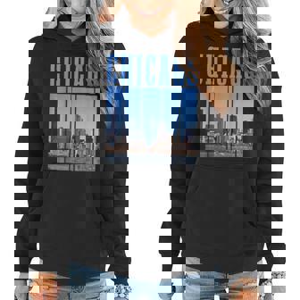 Chicago Skyline Illinois Vintage Pride Chicago Women Hoodie Graphic Print Hooded Sweatshirt - Thegiftio