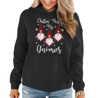 Chillin With My Gnomies Santa Claus Garden Gnome Christmas Women Hoodie Graphic Print Hooded Sweatshirt - Thegiftio UK