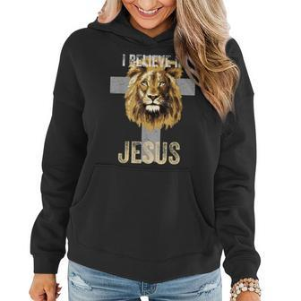 Christian I Believe Jesus Cross Lion Judah Faith Jesus Lover Women Hoodie - Seseable