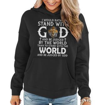 Christian I Would Rather Stand With My God Lion Cross Women Hoodie - Seseable