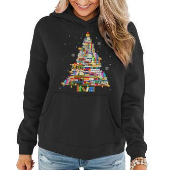 Christmas Library Tree Lights For Librarian And Book Lover V3 Women Hoodie Graphic Print Hooded Sweatshirt - Thegiftio UK