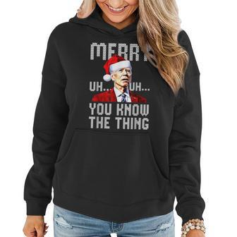 Confused Joe Biden Merry Uh Uh Christmas You Know The Thing Women Hoodie - Seseable
