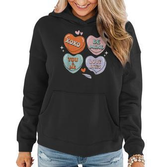 Conversation Hearts Groovy Valentines Day Couple Matching Women Hoodie - Seseable