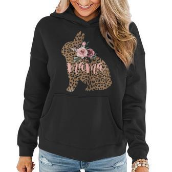 Cute Bunny Mom Gift For Her Wife Leopard Mama Bunny Floral Women Hoodie - Seseable