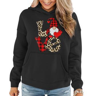 Cute Gnomes Valentines Love Leopard Plaid Couple Matching V4 Women Hoodie - Seseable