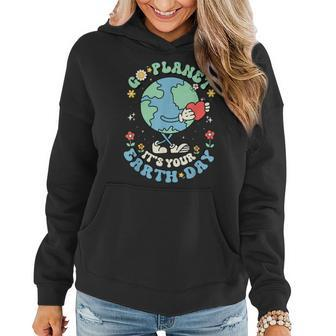 Cute Go Planet Its Your Earth Day 2023 Teacher Kids Groovy Women Hoodie | Mazezy