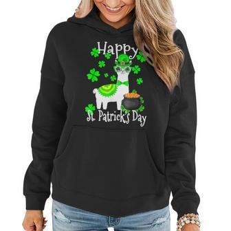 Cute Llama Happy St Patricks Day Pot Of Gold Irish Llama Women Hoodie - Seseable