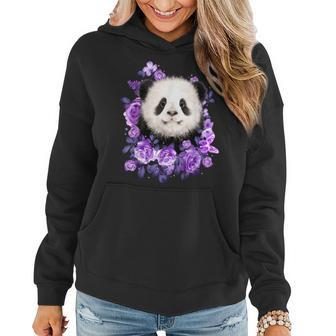 Cute Panda Purple Flowers Panda Lovers Gift Women Hoodie - Seseable