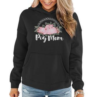 Cute Pig Mom Pretty Watercolor Pigs And Flowers Farm Women Hoodie - Seseable
