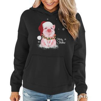 Cute Pig Santa Hat Merry Christmas Pig Lover Gifts Women Hoodie Graphic Print Hooded Sweatshirt - Thegiftio UK