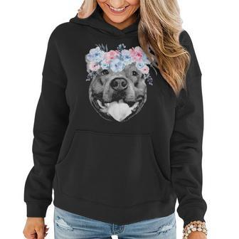 Cute Pitbull Face Floral Watercolor Flower Pittie Mom Gift Women Hoodie - Seseable
