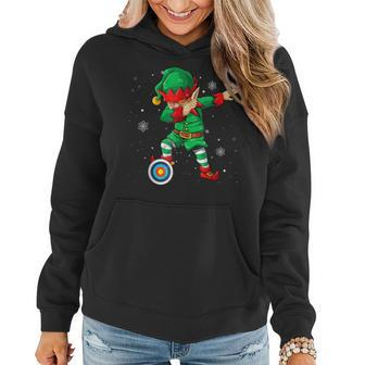 Dabbing E-L-F Archery Player Christmas Pajama Elves Holiday Women Hoodie Graphic Print Hooded Sweatshirt - Thegiftio UK