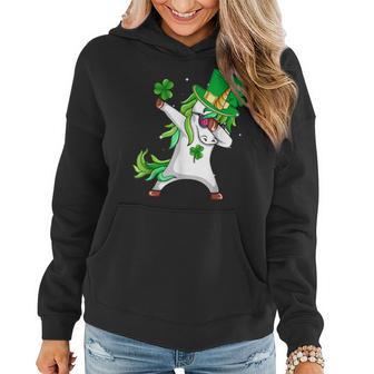 Dabbing Unicorn Leprechaun Hat Saint Patricks Day Shamrock Women Hoodie - Seseable