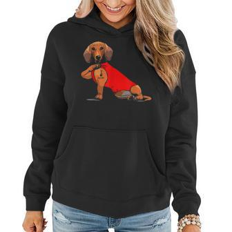 Dachshund Tattoos I Love Mom Sitting Funny Gift Fathers Day Women Hoodie - Seseable