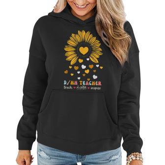 DHh Teacher Deaf And Hard Of Hearing Asl Sunflower Heart Women Hoodie Graphic Print Hooded Sweatshirt - Thegiftio UK