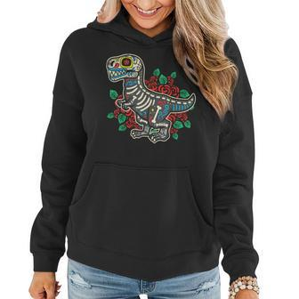 Dia De Muertos Trex Sugar Skull Mexican Halloween Dinosaur Women Hoodie Graphic Print Hooded Sweatshirt - Thegiftio UK