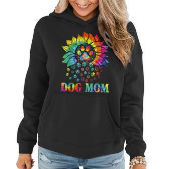 Dog Mom Spiral Dog Paws Prints Tie Dye Hippie Dog Lover Women Hoodie | Mazezy