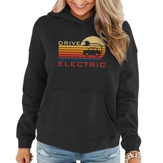 Drive Electric Vehicle Ev Car Gift Retro Sunset Funny Women Hoodie - Monsterry UK